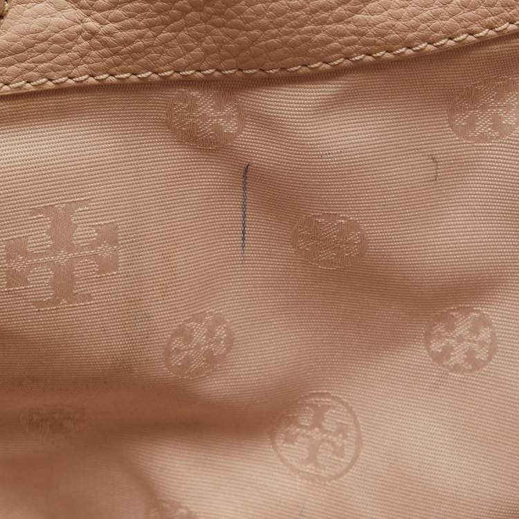 Pre Owned Tory Burch Light Pink Leather Small Britten Slouchy Tote