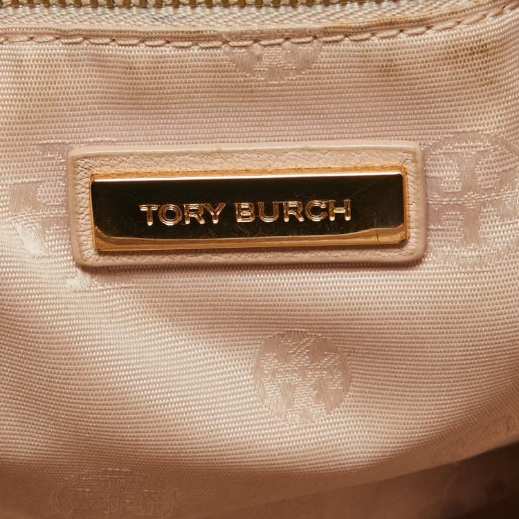 Pre Owned Tory Burch Light Pink Leather Small Britten Slouchy Tote