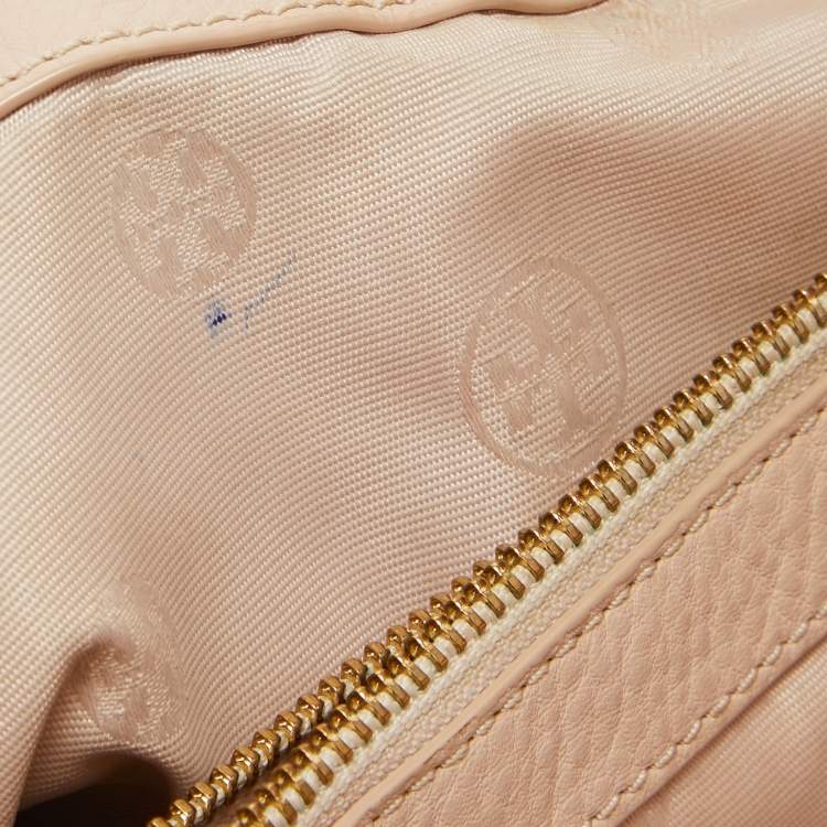 Pre Owned Tory Burch Light Pink Leather Small Britten Slouchy Tote