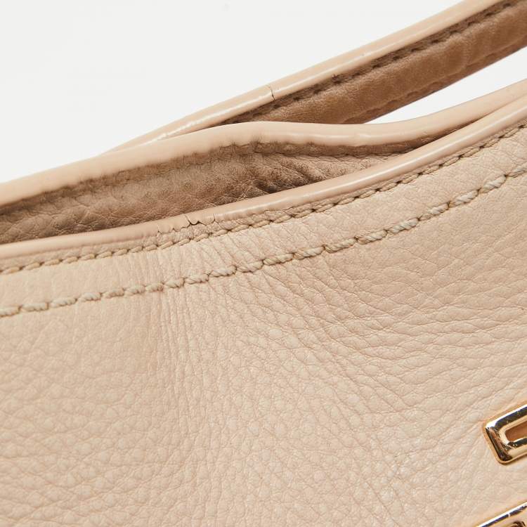 Pre Owned Tory Burch Light Pink Leather Small Britten Slouchy Tote