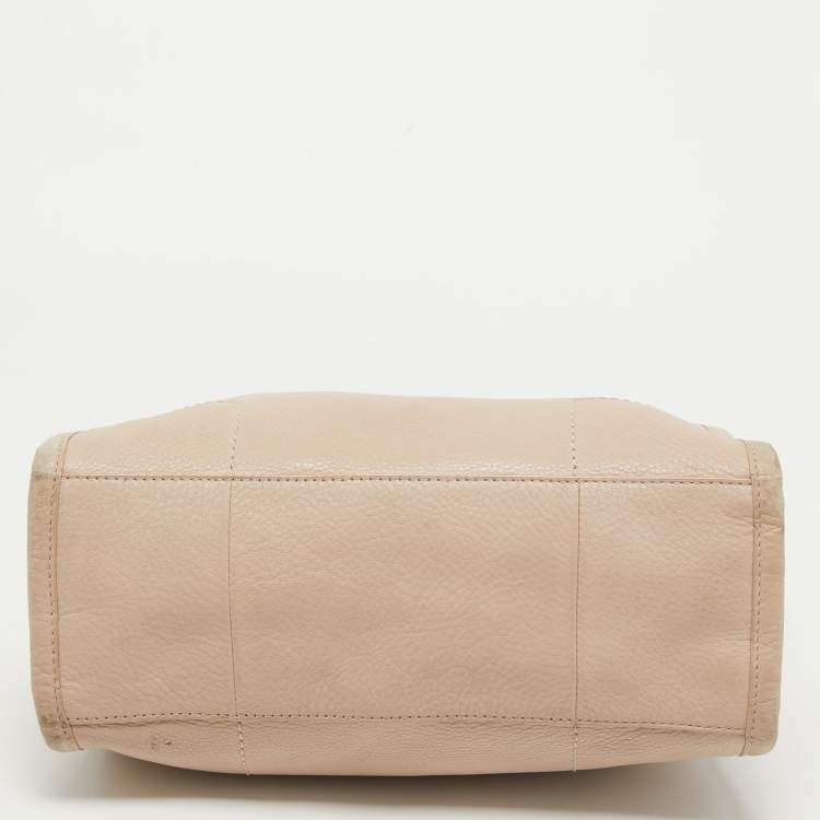 Pre Owned Tory Burch Light Pink Leather Small Britten Slouchy Tote