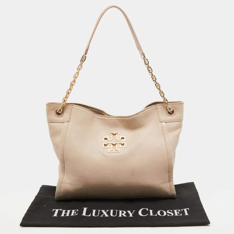 Pre Owned Tory Burch Light Pink Leather Small Britten Slouchy Tote