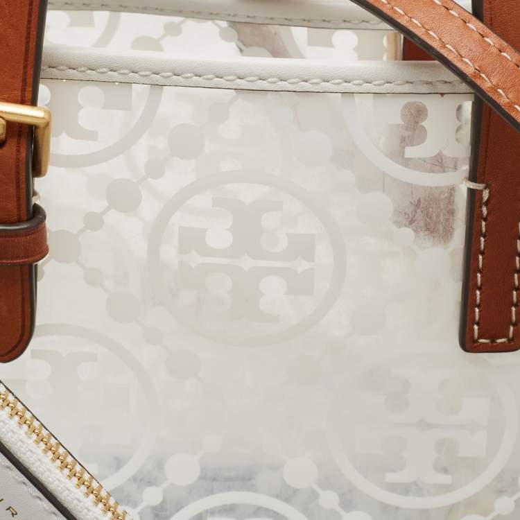 Pre Owned Tory Burch White/Tan Signature PVC and Leather Tote