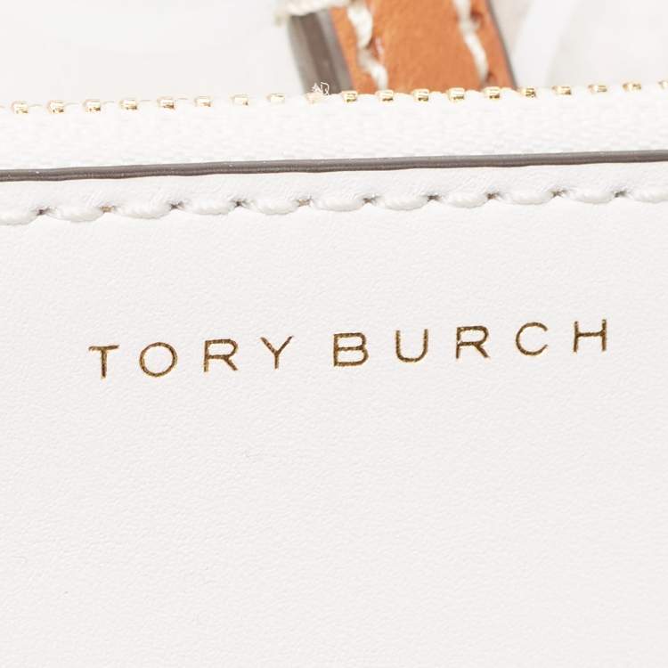 Pre Owned Tory Burch White/Tan Signature PVC and Leather Tote