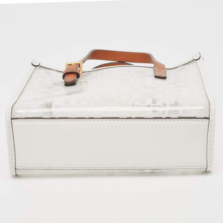 Pre Owned Tory Burch White/Tan Signature PVC and Leather Tote