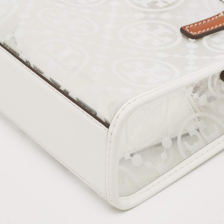 Pre Owned Tory Burch White/Tan Signature PVC and Leather Tote