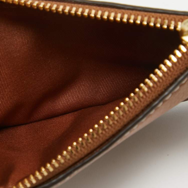 Pre Owned Tory Burch Brown Leather Miller Top Zip Card Case