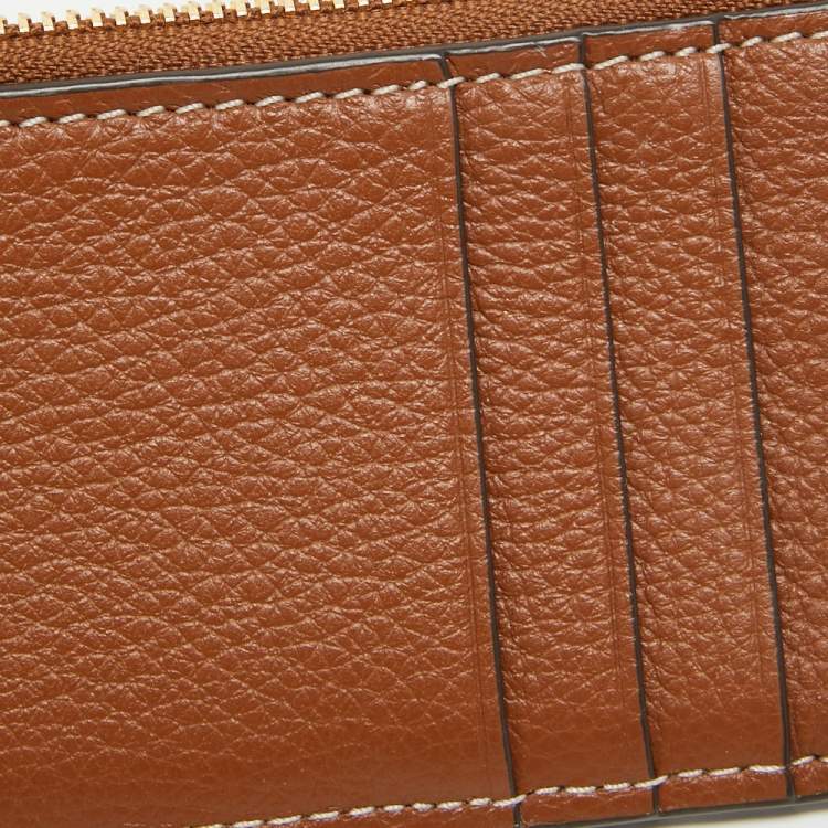 Pre Owned Tory Burch Brown Leather Miller Top Zip Card Case