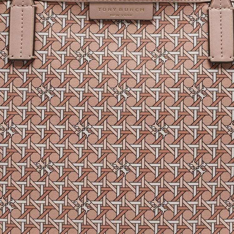 Pre Owned Tory Burch Pink Printed Coated Canvas Small Ever-Ready Zip Tote