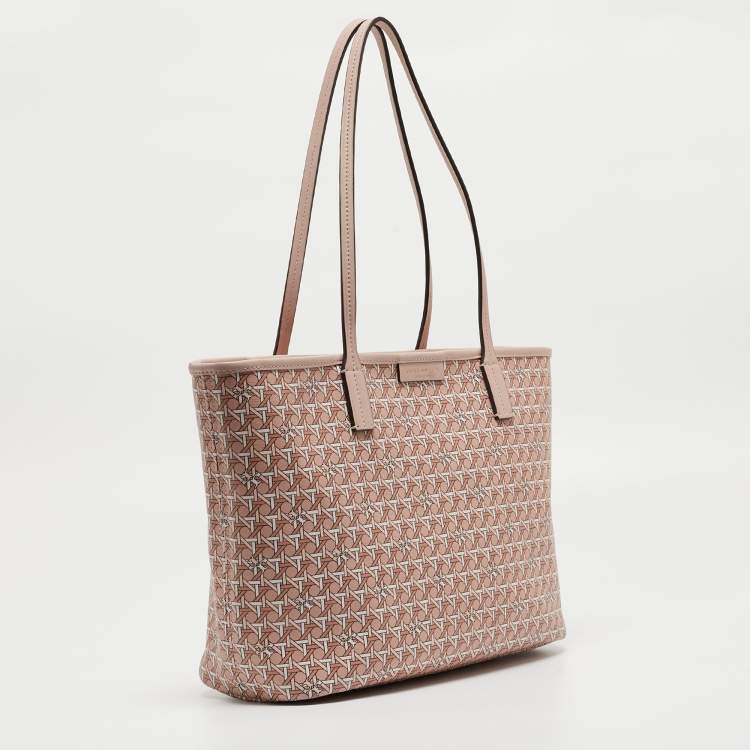 Pre Owned Tory Burch Pink Printed Coated Canvas Small Ever-Ready Zip Tote