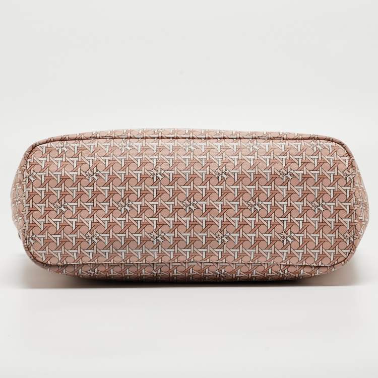 Pre Owned Tory Burch Pink Printed Coated Canvas Small Ever-Ready Zip Tote