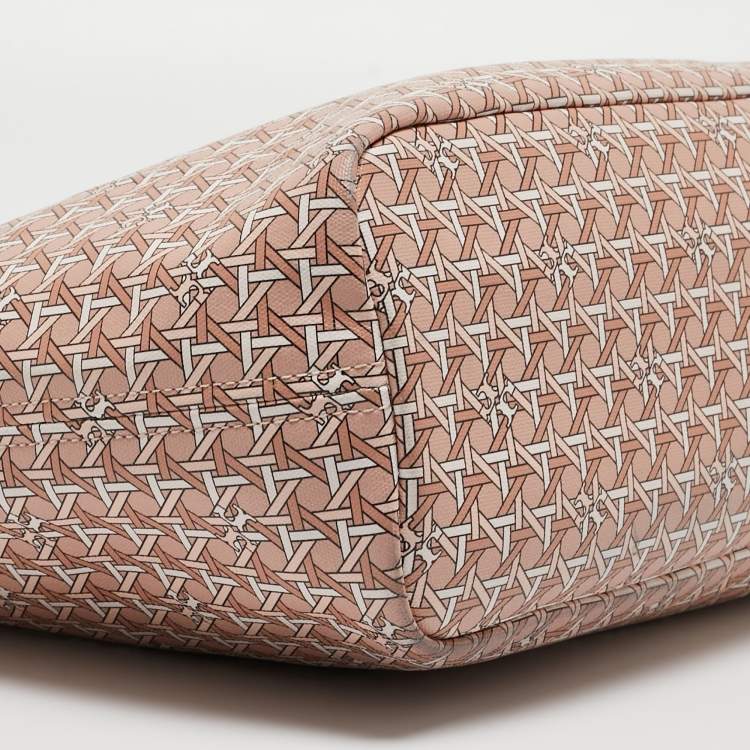 Pre Owned Tory Burch Pink Printed Coated Canvas Small Ever-Ready Zip Tote