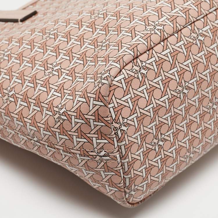 Pre Owned Tory Burch Pink Printed Coated Canvas Small Ever-Ready Zip Tote