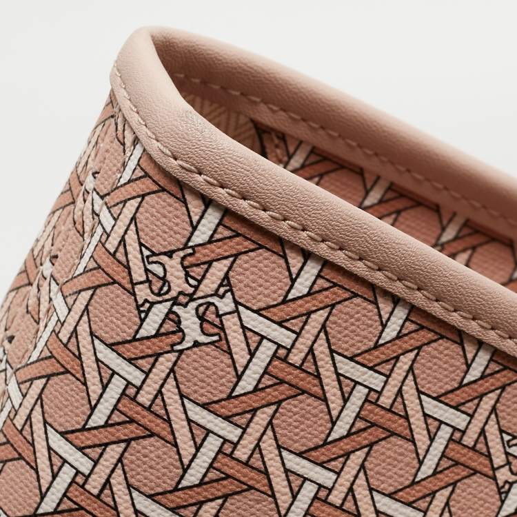 Pre Owned Tory Burch Pink Printed Coated Canvas Small Ever-Ready Zip Tote