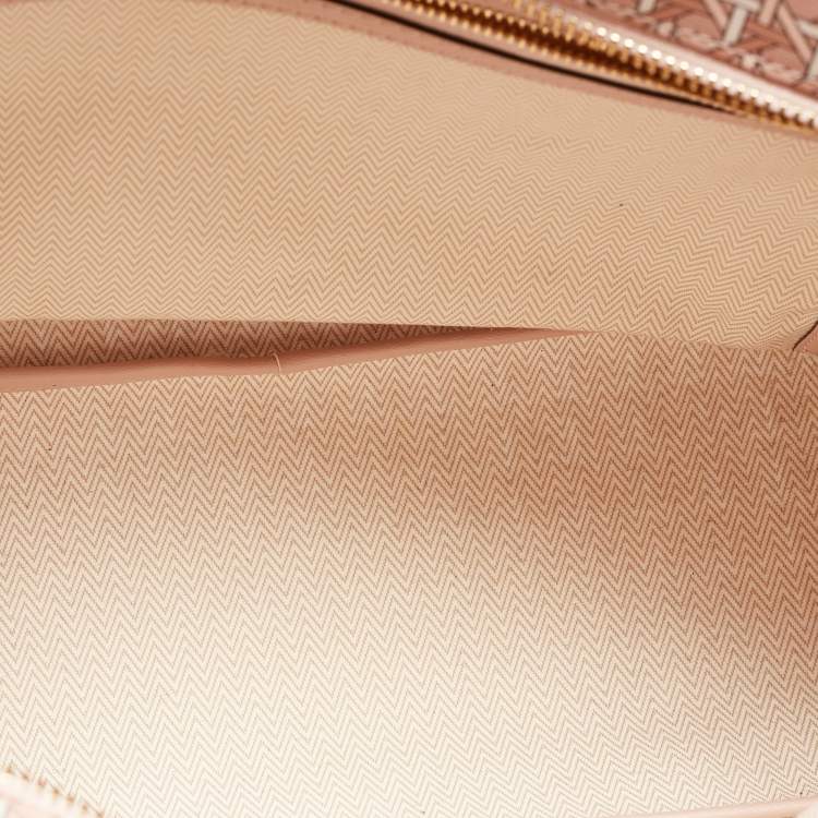 Pre Owned Tory Burch Pink Printed Coated Canvas Small Ever-Ready Zip Tote