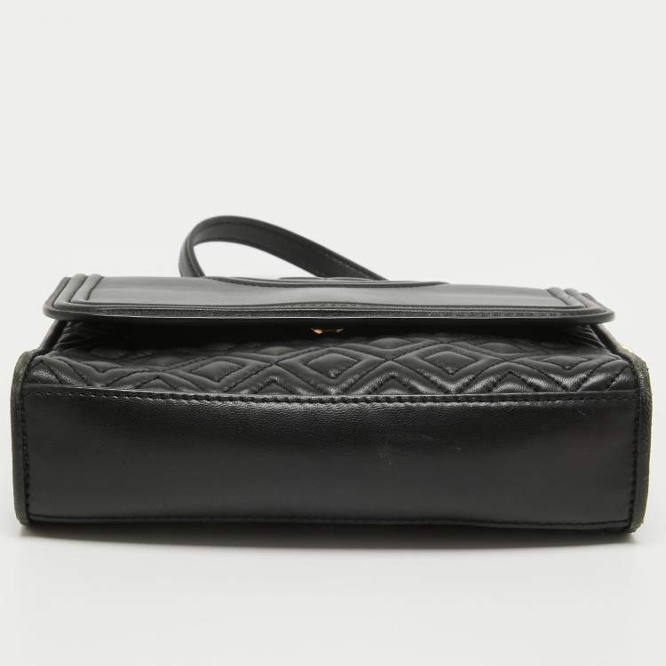 Pre Owned Tory Burch Black Leather Small Fleming Shoulder Bag