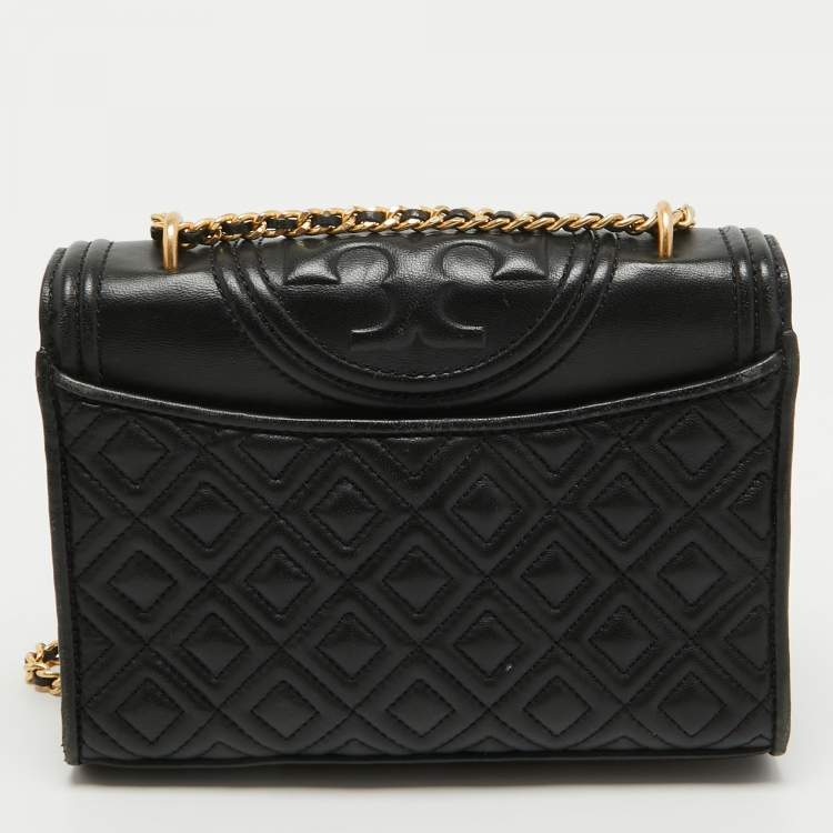 Pre Owned Tory Burch Black Leather Small Fleming Shoulder Bag