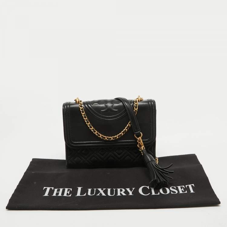 Pre Owned Tory Burch Black Leather Small Fleming Shoulder Bag