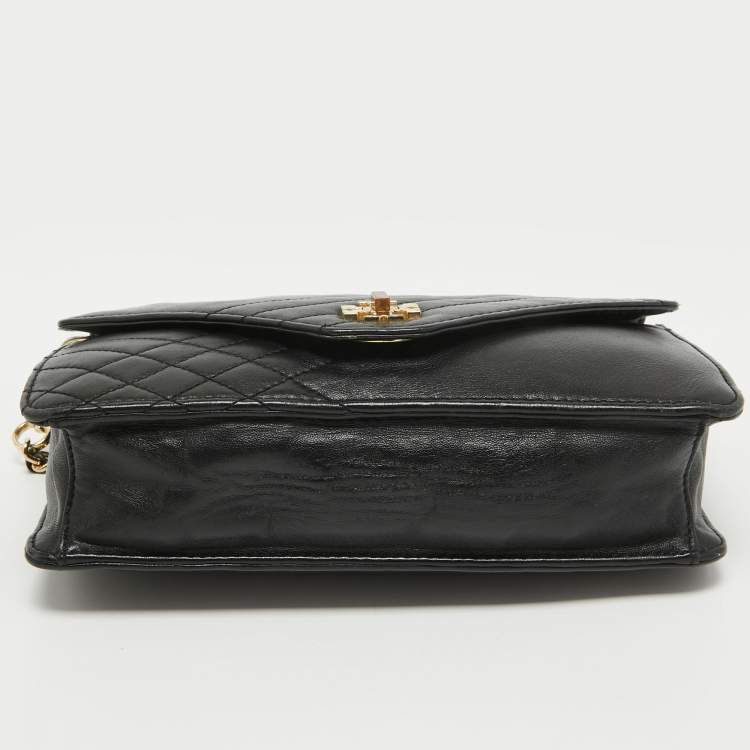 Pre Owned Tory Burch Black Leather Kira Envelope Flap Chain Bag