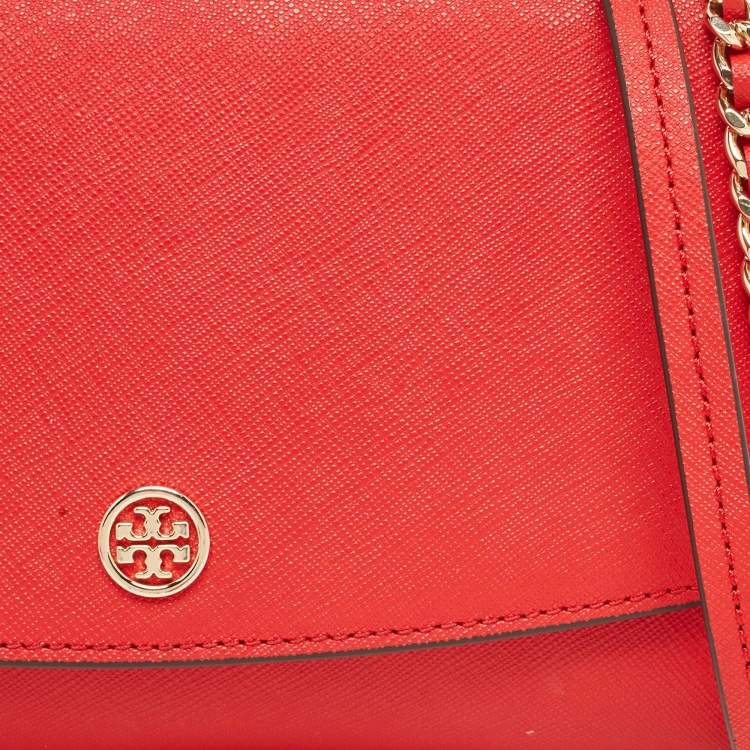 Pre Owned Tory Burch Red Saffiano Leather Robinson Wallet on Chain