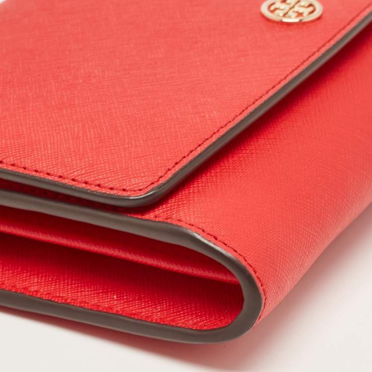 Pre Owned Tory Burch Red Saffiano Leather Robinson Wallet on Chain