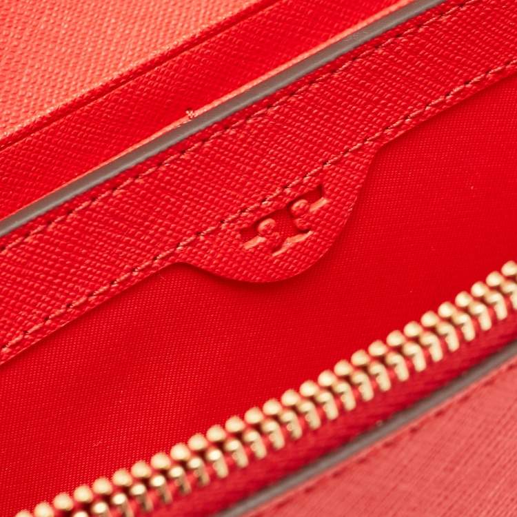 Pre Owned Tory Burch Red Saffiano Leather Robinson Wallet on Chain
