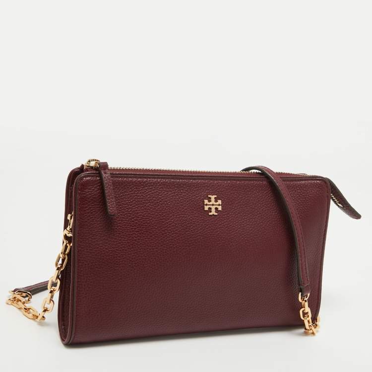 Pre Owned Tory Burch Burgundy Leather Carter Slim Crossbody Bag