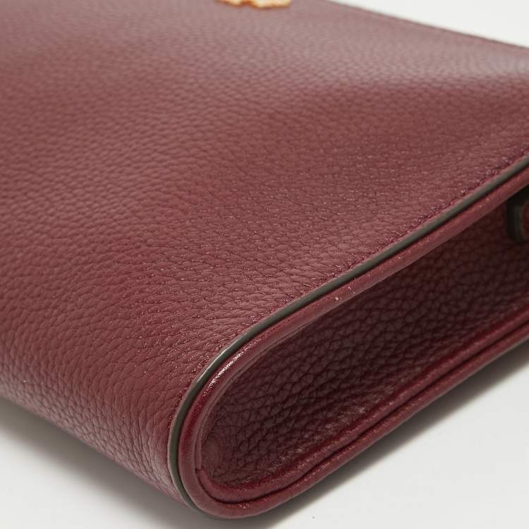 Pre Owned Tory Burch Burgundy Leather Carter Slim Crossbody Bag