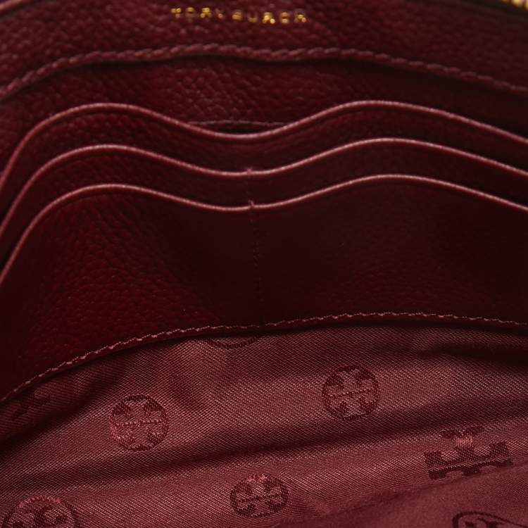Pre Owned Tory Burch Burgundy Leather Carter Slim Crossbody Bag
