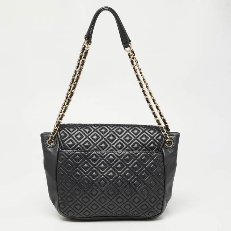 Pre Owned Tory Burch Black Quilted Leather Marion Flap Chain Shoulder Bag