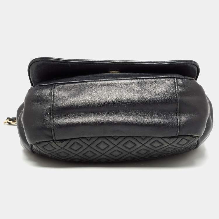 Pre Owned Tory Burch Black Quilted Leather Marion Flap Chain Shoulder Bag