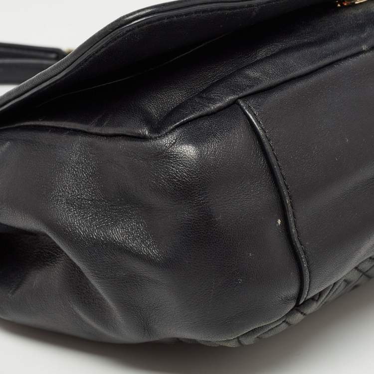 Pre Owned Tory Burch Black Quilted Leather Marion Flap Chain Shoulder Bag