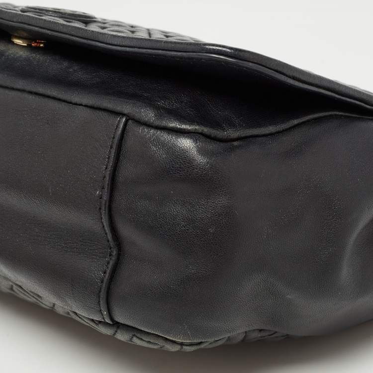 Pre Owned Tory Burch Black Quilted Leather Marion Flap Chain Shoulder Bag