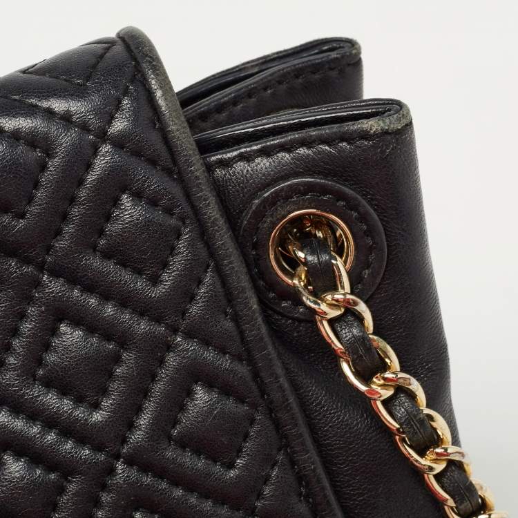 Pre Owned Tory Burch Black Quilted Leather Marion Flap Chain Shoulder Bag