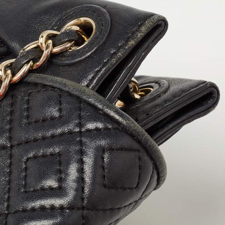 Pre Owned Tory Burch Black Quilted Leather Marion Flap Chain Shoulder Bag
