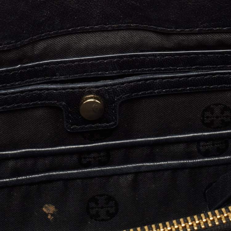 Pre Owned Tory Burch Black Quilted Leather Marion Flap Chain Shoulder Bag