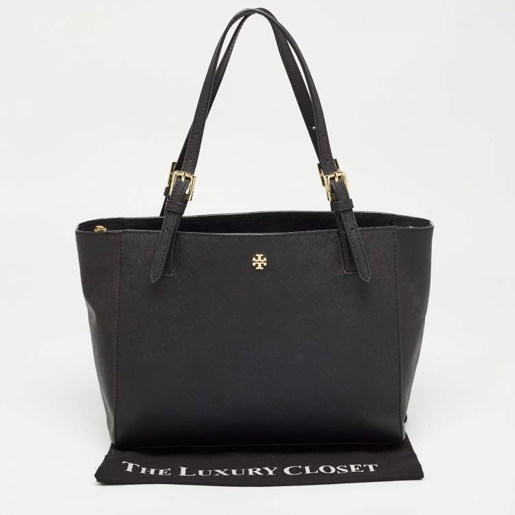 Pre Owned Tory Burch Black Saffiano Leather York Buckle Tote