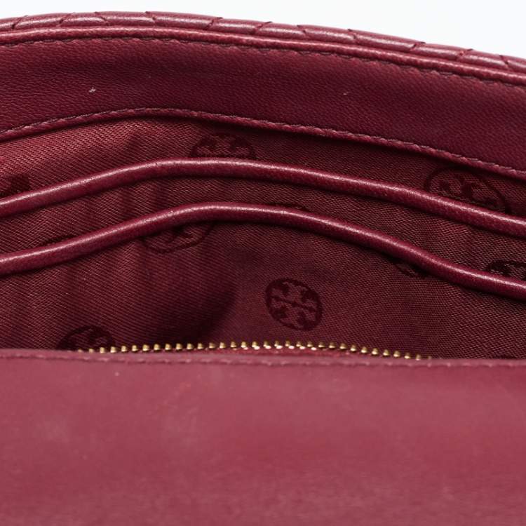 Pre Owned Tory Burch Burgundy Leather Fleming Shoulder Bag
