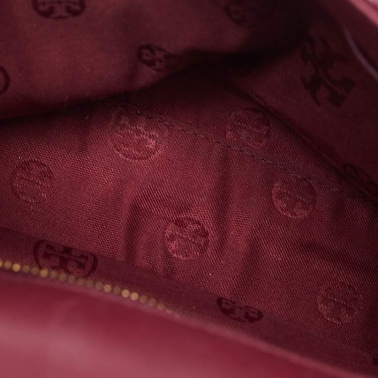 Pre Owned Tory Burch Burgundy Leather Fleming Shoulder Bag