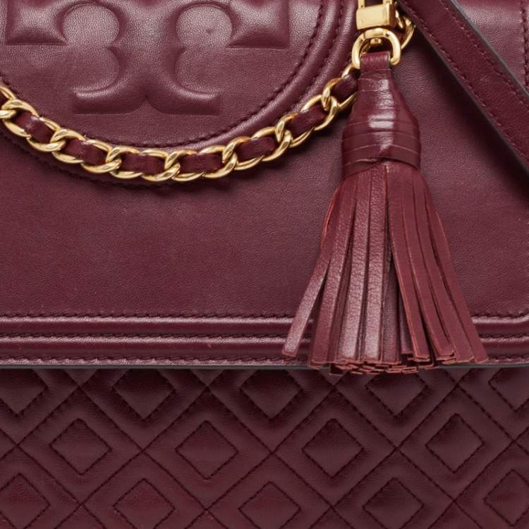 Pre Owned Tory Burch Burgundy Leather Fleming Shoulder Bag