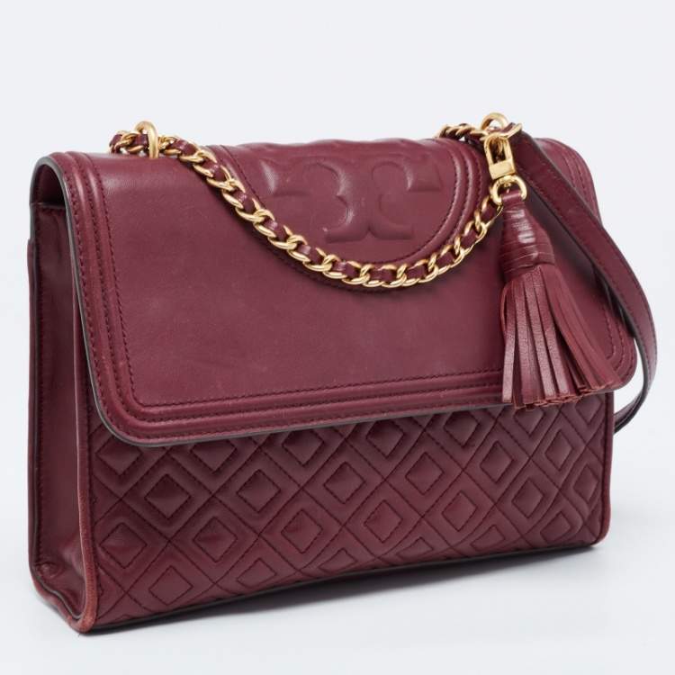 Pre Owned Tory Burch Burgundy Leather Fleming Shoulder Bag