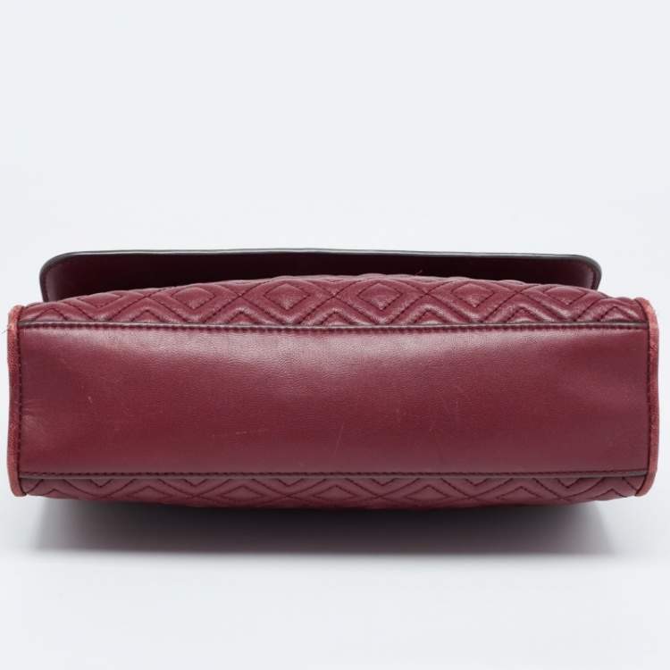 Pre Owned Tory Burch Burgundy Leather Fleming Shoulder Bag