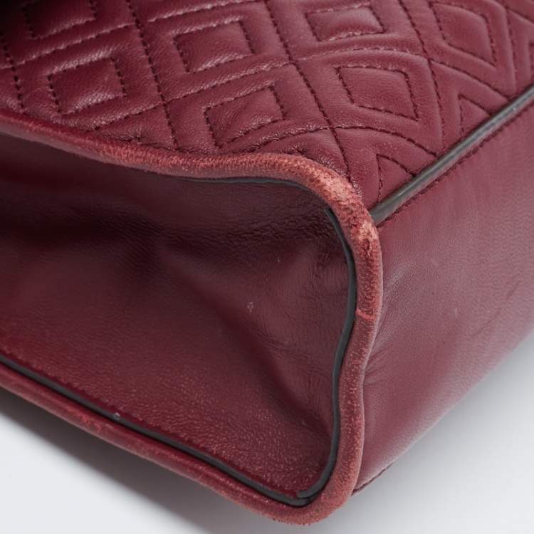 Pre Owned Tory Burch Burgundy Leather Fleming Shoulder Bag