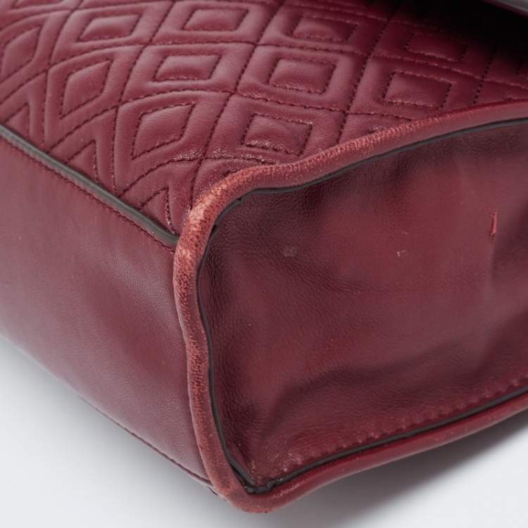 Pre Owned Tory Burch Burgundy Leather Fleming Shoulder Bag