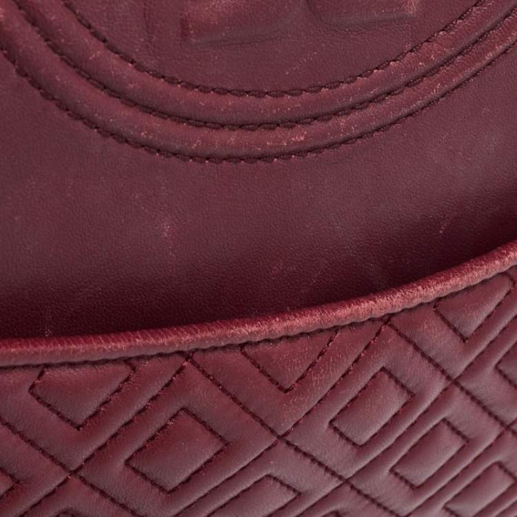 Pre Owned Tory Burch Burgundy Leather Fleming Shoulder Bag