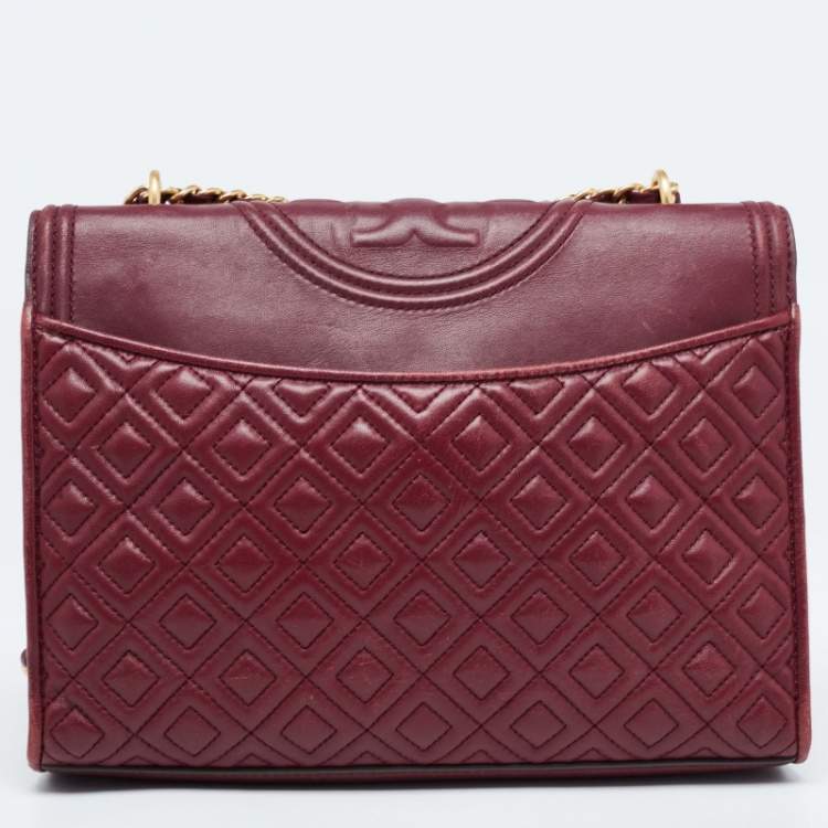 Pre Owned Tory Burch Burgundy Leather Fleming Shoulder Bag