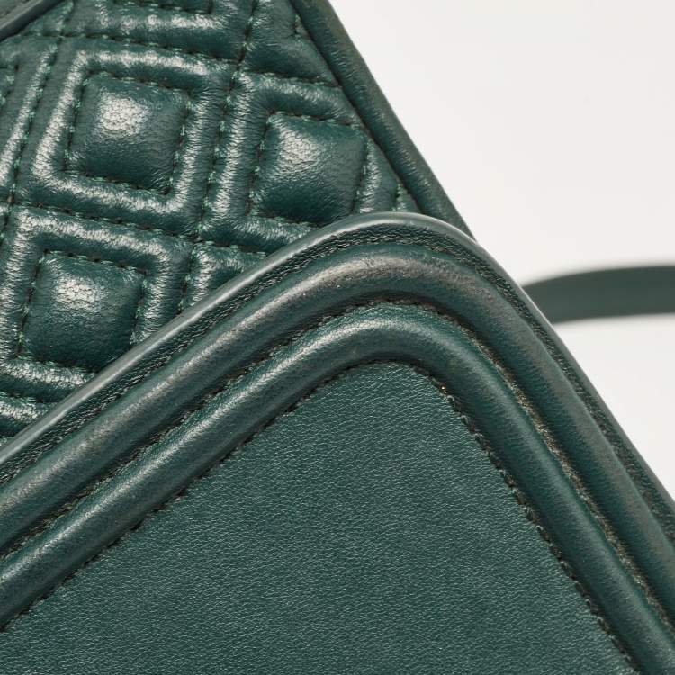 Pre Owned Tory Burch Green Leather Small Fleming Shoulder Bag