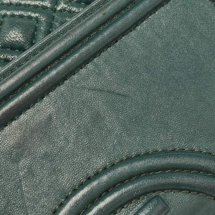 Pre Owned Tory Burch Green Leather Small Fleming Shoulder Bag