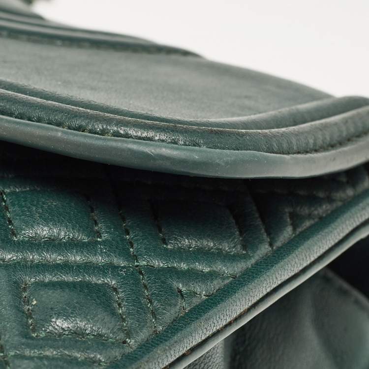 Pre Owned Tory Burch Green Leather Small Fleming Shoulder Bag