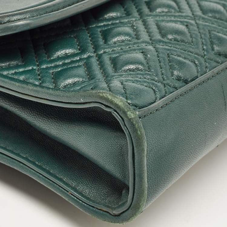 Pre Owned Tory Burch Green Leather Small Fleming Shoulder Bag